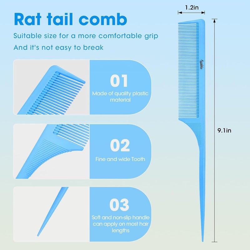 Kunihiko Rat Tail Comb 2Pcs Rat Tail Combs for Women, Fine Tooth Parting Tip Carbon Fiber Root Teasing Anti Static Combs for Styling (2Pcs Blue) - Image 3